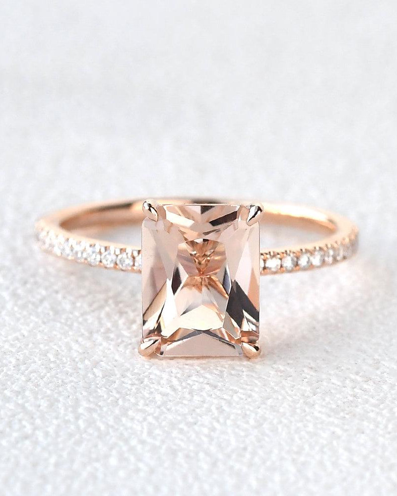 7*9mm Peachy Morganite Radiant Cut Ring - Felicegals