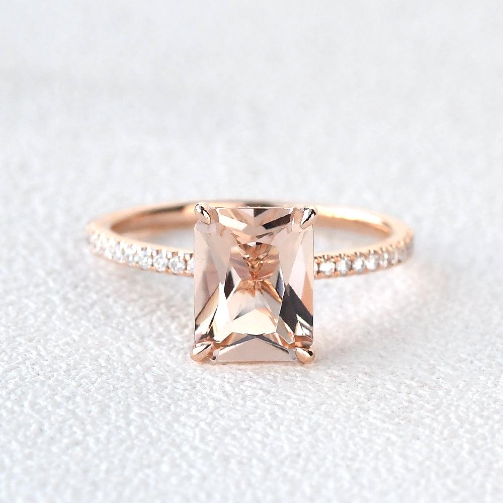 7*9mm Peachy Morganite Radiant Cut Ring - Felicegals