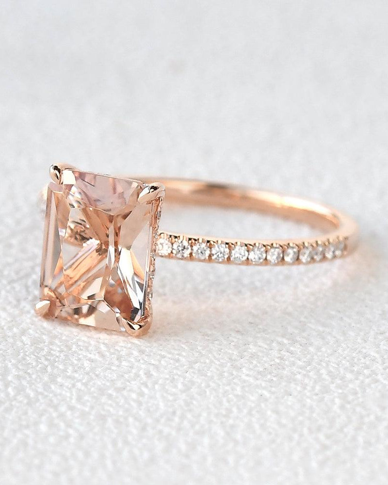 7*9mm Peachy Morganite Radiant Cut Ring - Felicegals