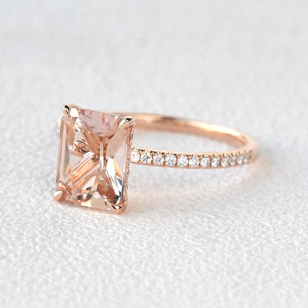 7*9mm Peachy Morganite Radiant Cut Ring - Felicegals