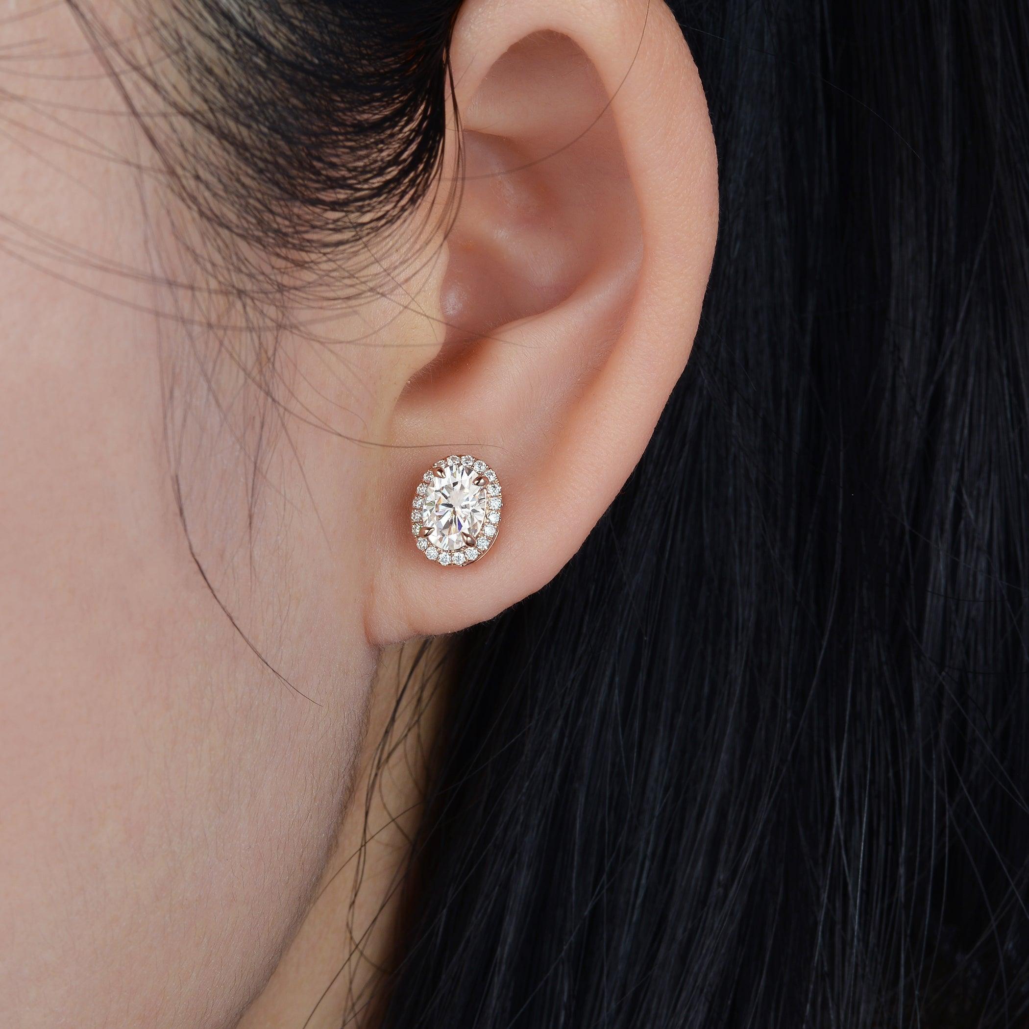 Felicegals Moissanite Classic Halo Earrings - Felicegals 丨Wedding ring 丨Fashion ring 丨Diamond ring 丨Gemstone ring--Felicegals 丨Wedding ring 丨Fashion ring 丨Diamond ring 丨Gemstone ring