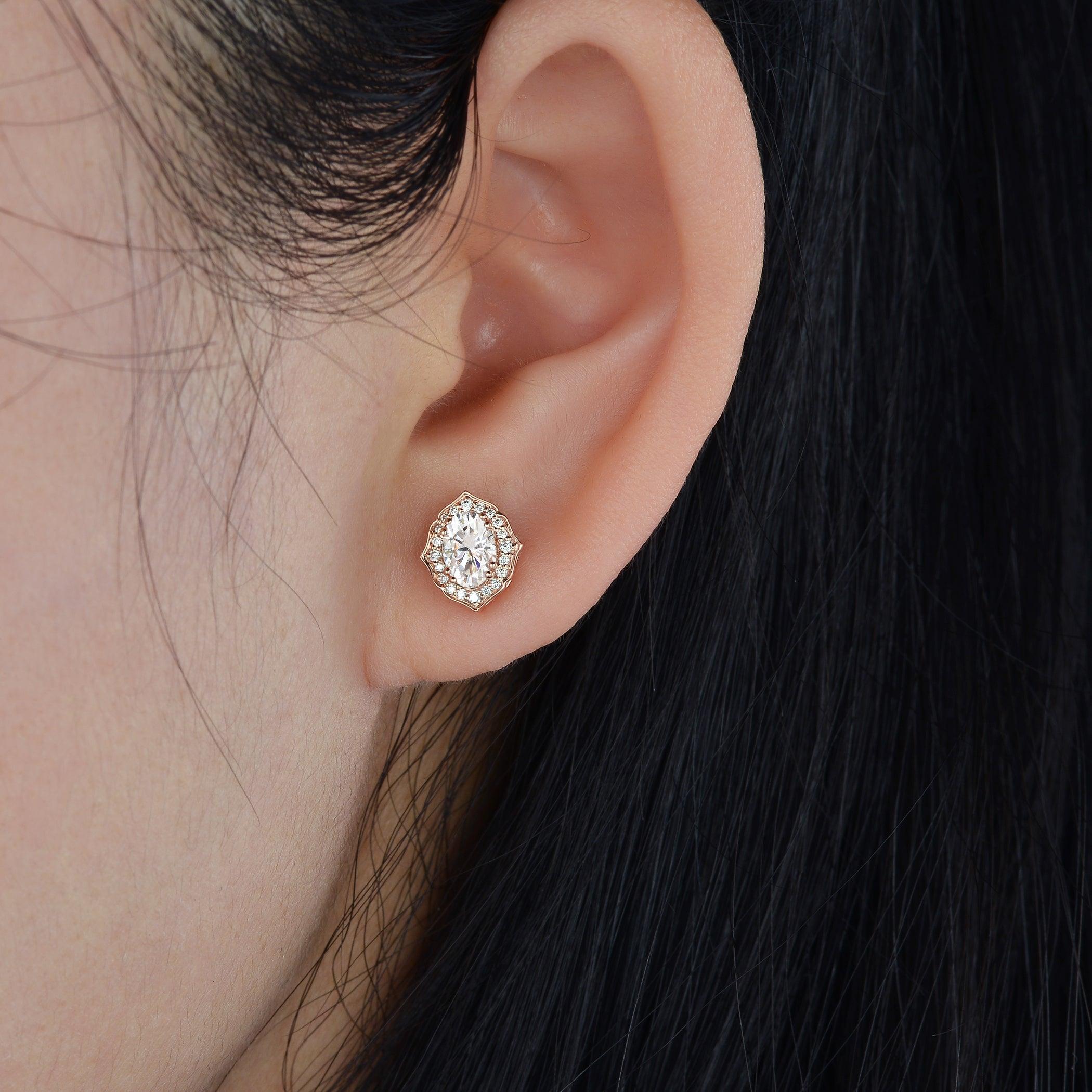 Felicegals Moissanite Geometric Halo Earrings - Felicegals 丨Wedding ring 丨Fashion ring 丨Diamond ring 丨Gemstone ring--Felicegals 丨Wedding ring 丨Fashion ring 丨Diamond ring 丨Gemstone ring