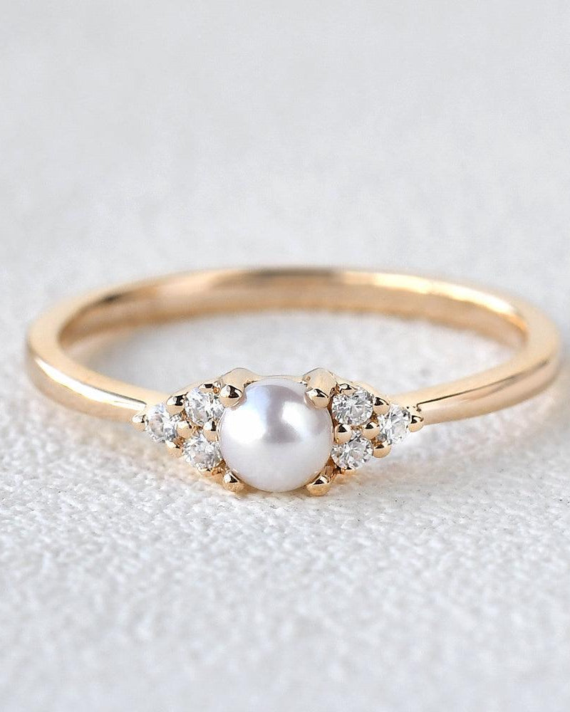 Akoya Pearl & Geometric Moissanite Rose Gold Ring - Felicegals