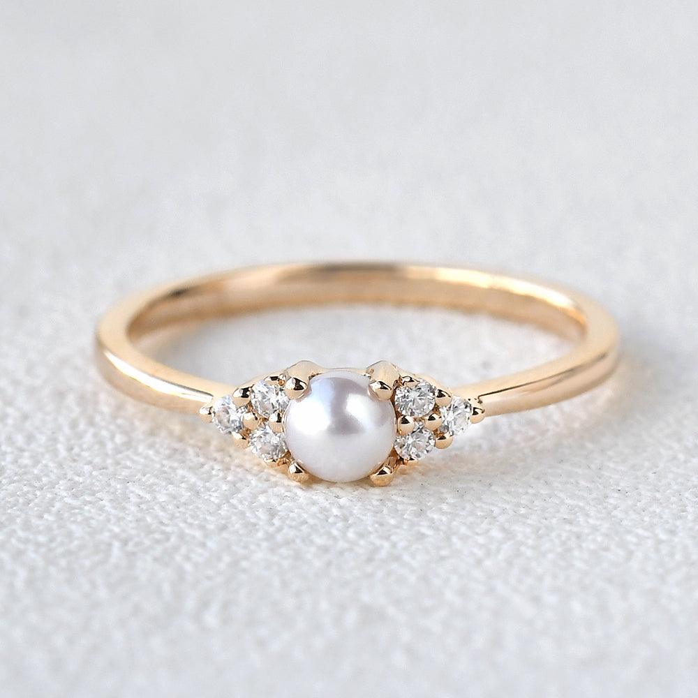 Akoya Pearl & Geometric Moissanite Rose Gold Ring - Felicegals