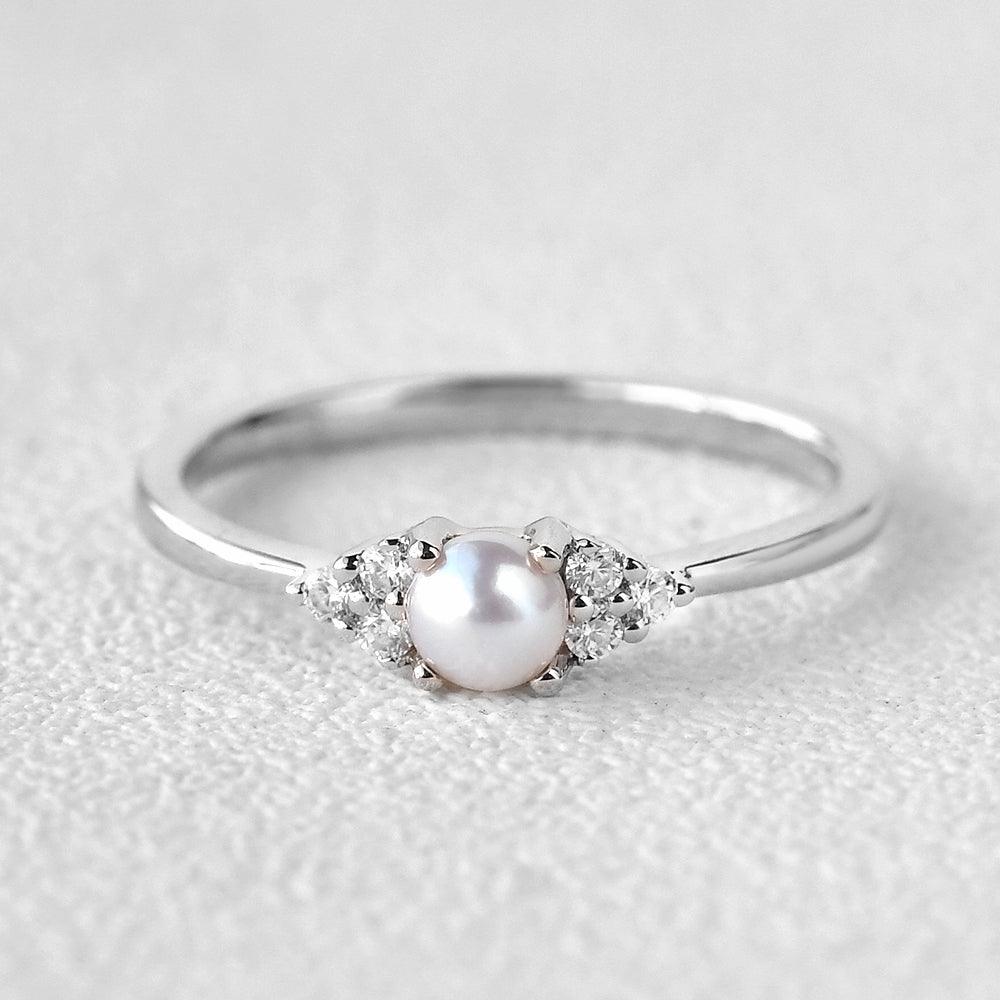 Akoya Pearl & Geometric Moissanite Rose Gold Ring - Felicegals