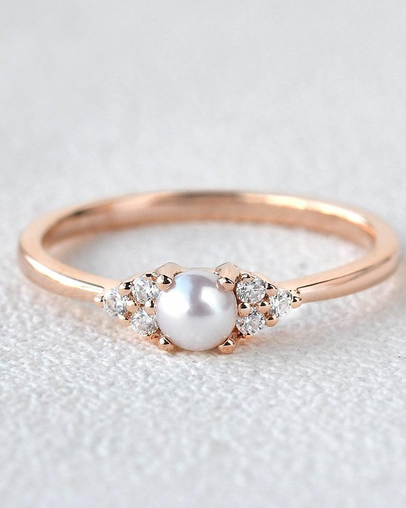 Akoya Pearl & Geometric Moissanite Rose Gold Ring - Felicegals