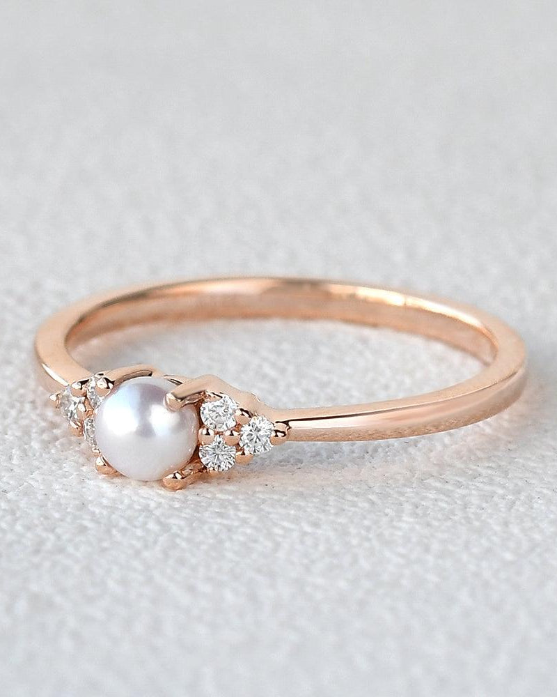 Akoya Pearl & Geometric Moissanite Rose Gold Ring - Felicegals