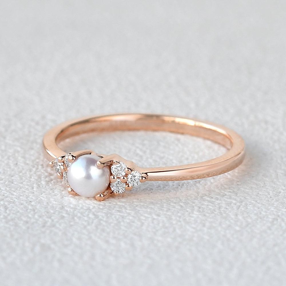 Akoya Pearl & Geometric Moissanite Rose Gold Ring - Felicegals
