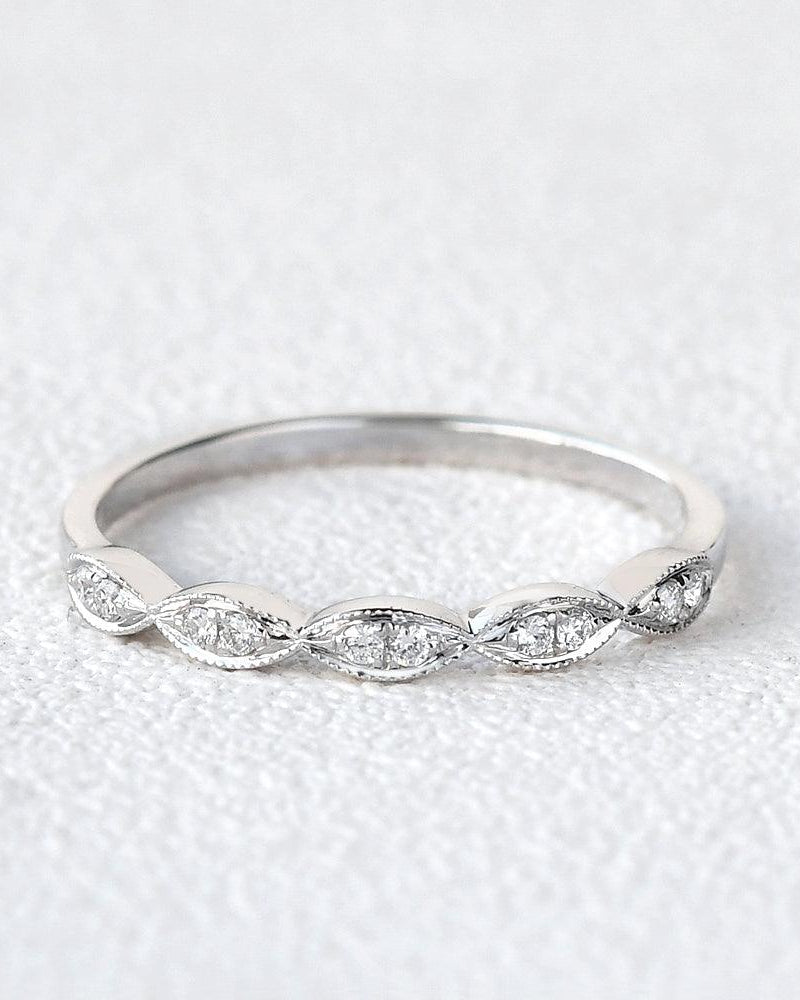 Art Deco Moissanite White Gold Wedding Band - Felicegals