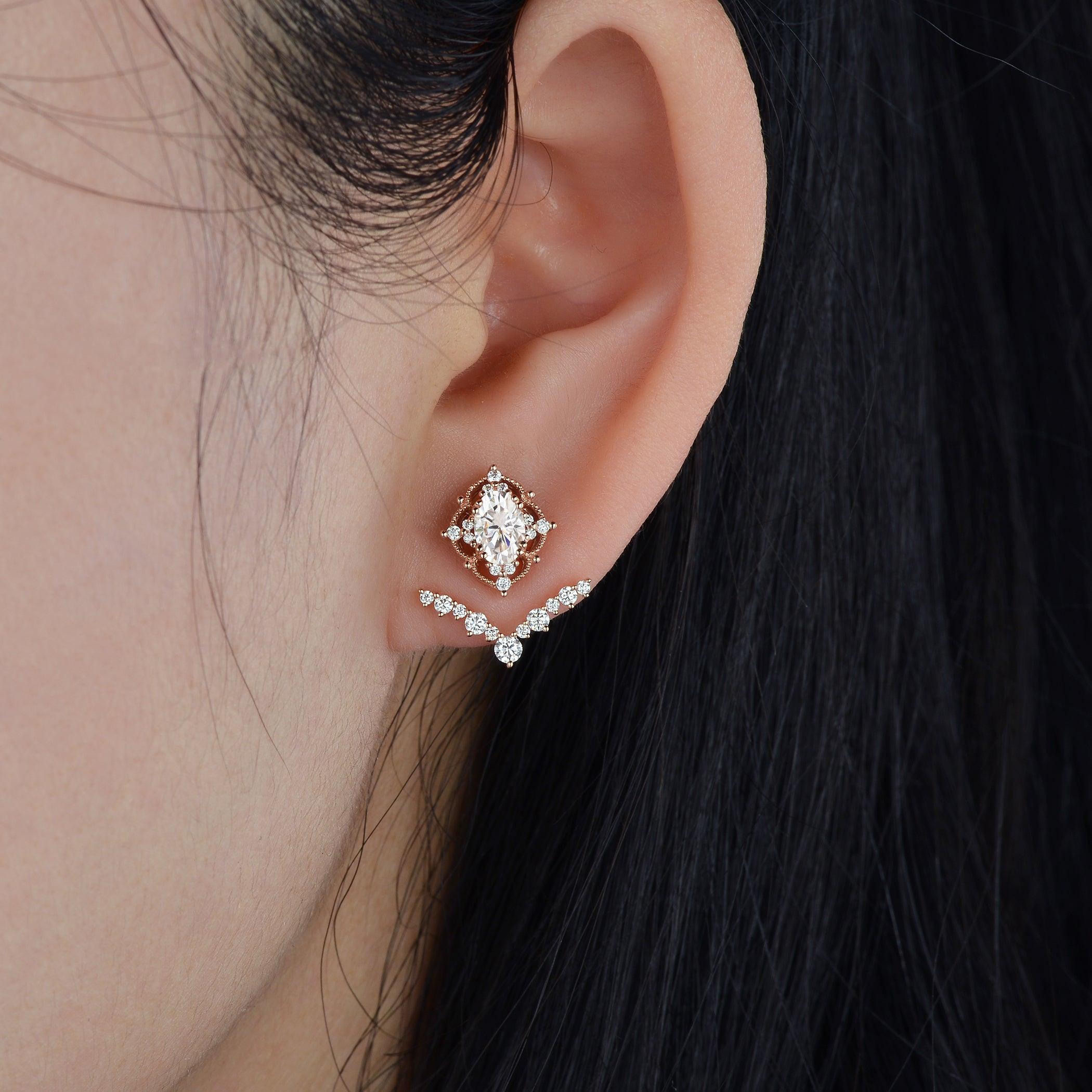 Felicegals Moissanite Signature Vintage Earrings - Felicegals 丨Wedding ring 丨Fashion ring 丨Diamond ring 丨Gemstone ring--Felicegals 丨Wedding ring 丨Fashion ring 丨Diamond ring 丨Gemstone ring