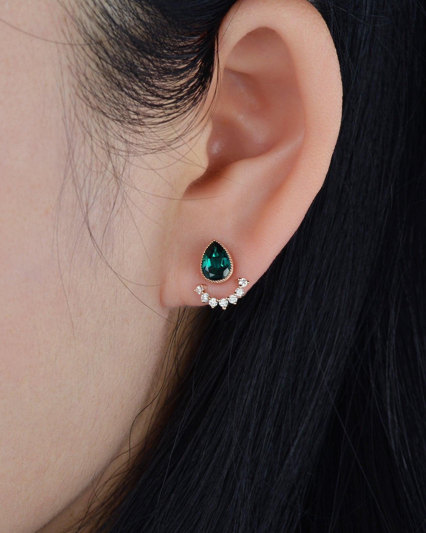 Felicegals Emerald Vintage Earring Set 2pcs - Felicegals 丨Wedding ring 丨Fashion ring 丨Diamond ring 丨Gemstone ring--Felicegals 丨Wedding ring 丨Fashion ring 丨Diamond ring 丨Gemstone ring