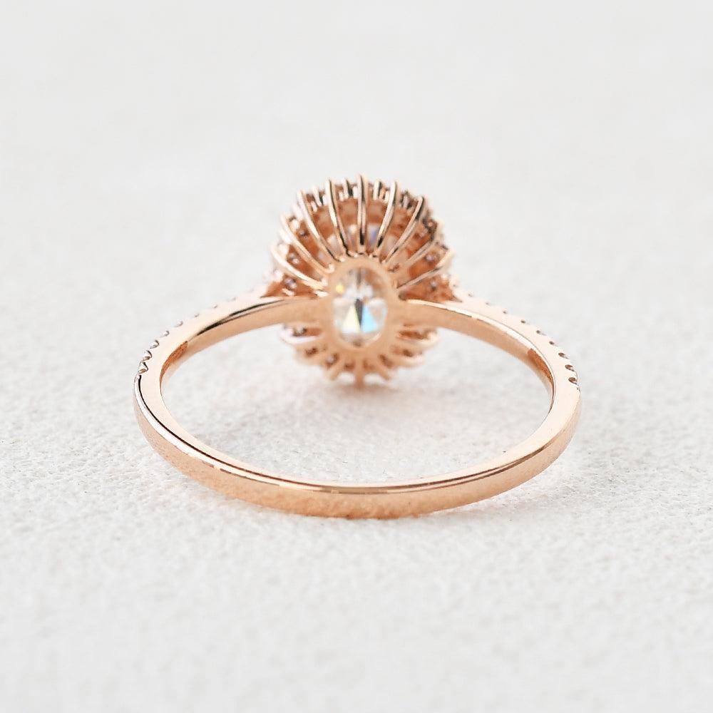 Oval Cut Moissanite Halo Stacking Rose Gold Ring - Felicegals 丨Wedding ring 丨Fashion ring 丨Diamond ring 丨Gemstone ring--Felicegals 丨Wedding ring 丨Fashion ring 丨Diamond ring 丨Gemstone ring