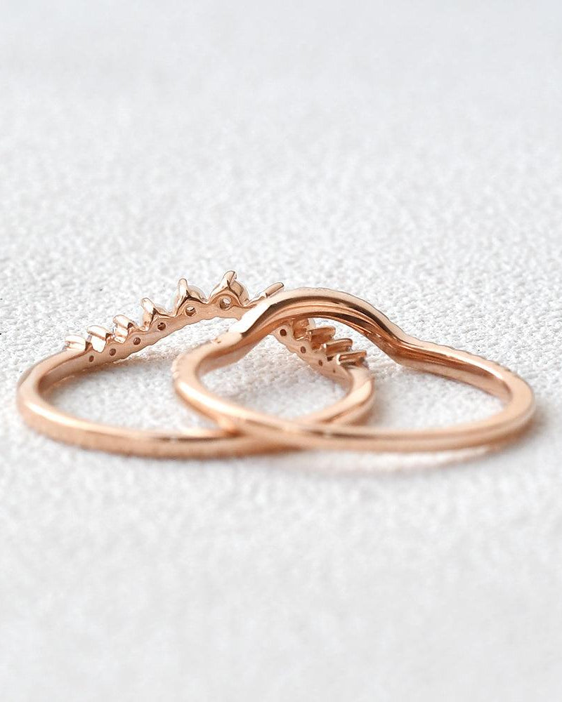 Natural Opal & Moissanite Cluster Ring Set 2pcs - Felicegals