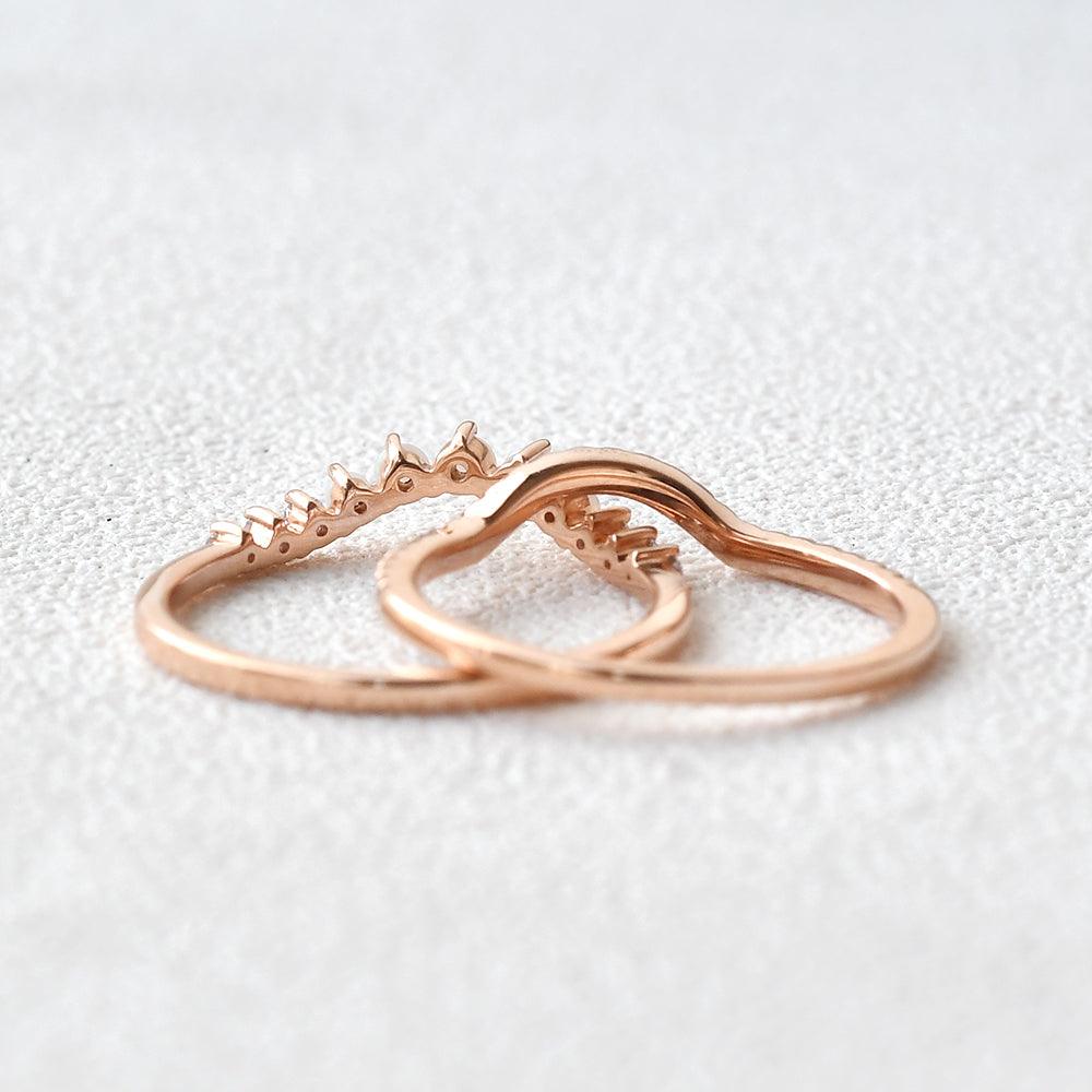 Natural Opal & Moissanite Cluster Ring Set 2pcs - Felicegals