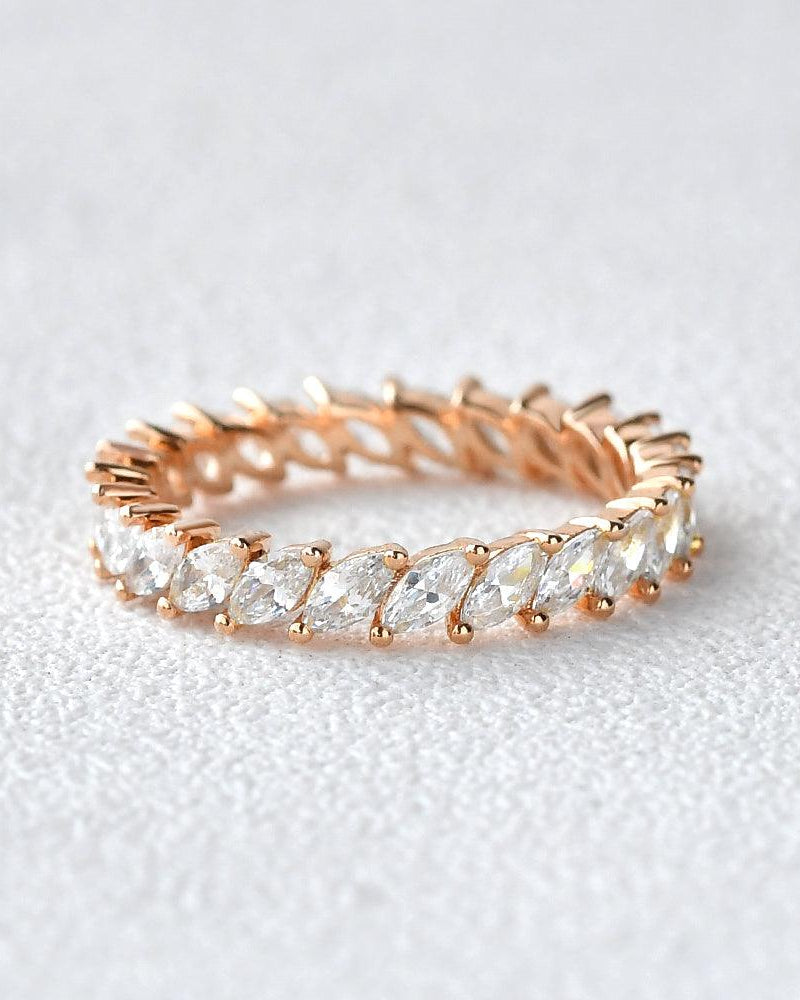 Unique Marquise Cut Moissanite Wedding Band - Felicegals