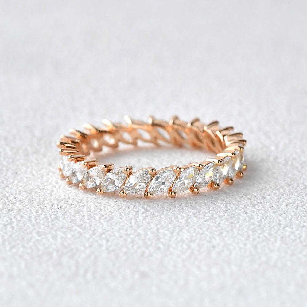 Unique Marquise Cut Moissanite Wedding Band - Felicegals