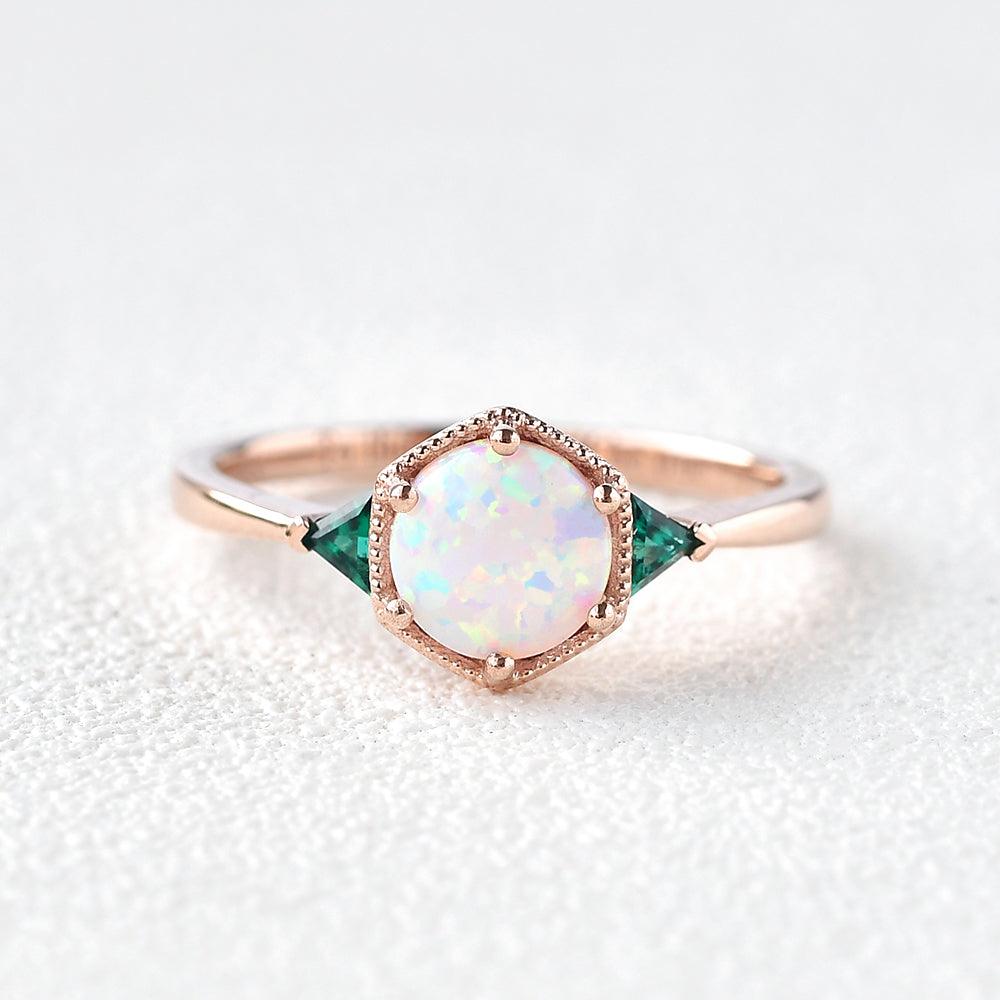 Lab Opal & Emerald Rose Gold Ring - Felicegals