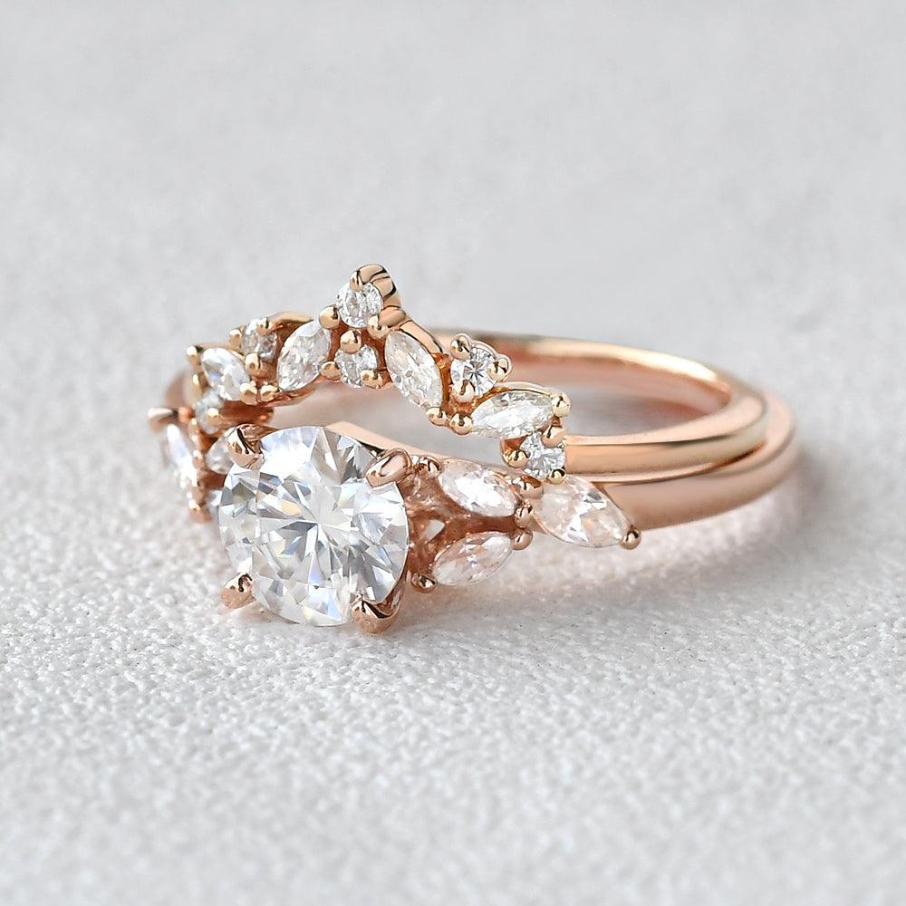 1CT Round Cut Moissanite Rose Gold Ring Set 2pcs - Felicegals
