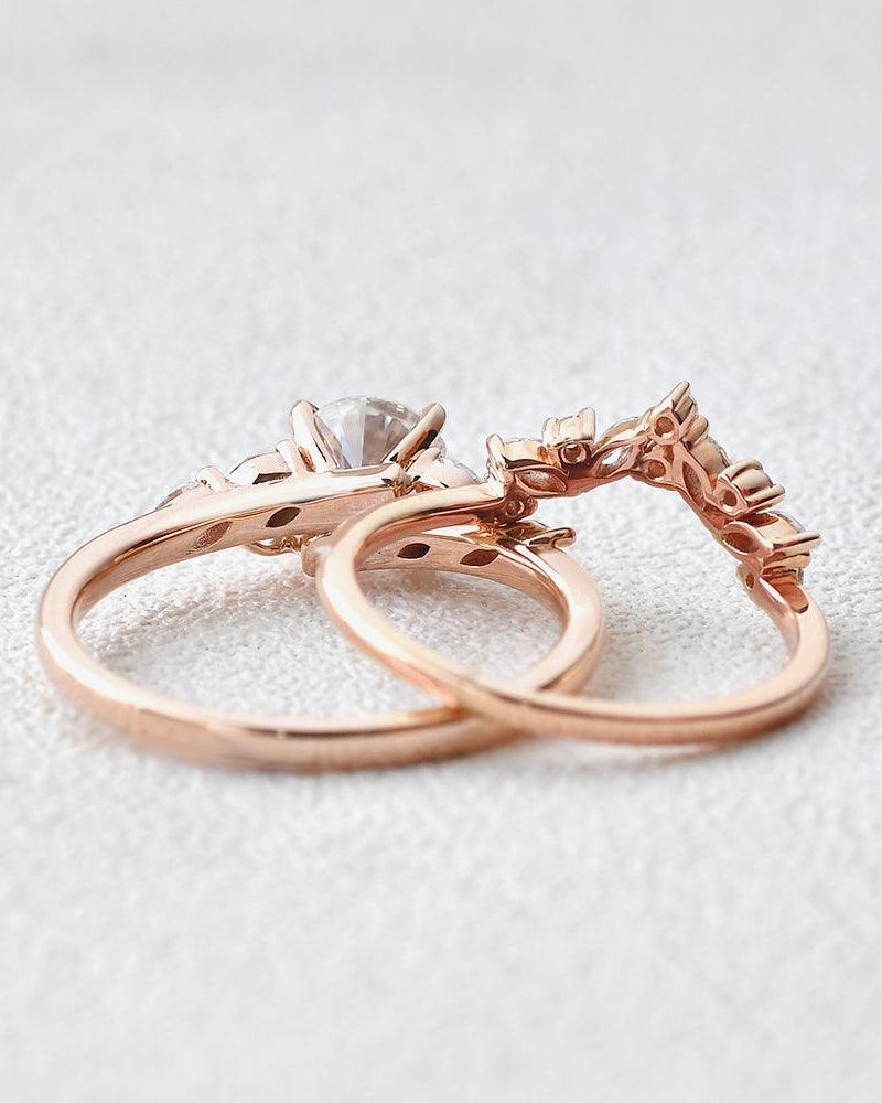1CT Round Cut Moissanite Rose Gold Ring Set 2pcs - Felicegals