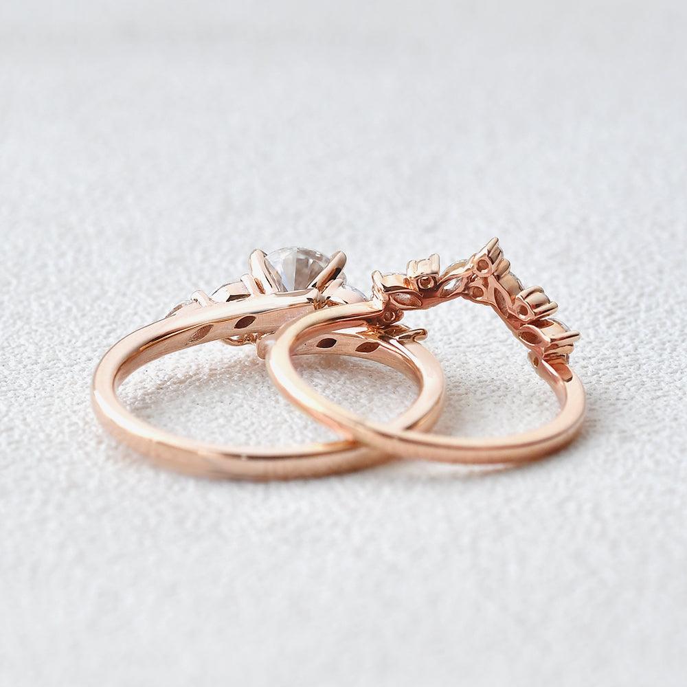 1CT Round Cut Moissanite Rose Gold Ring Set 2pcs - Felicegals