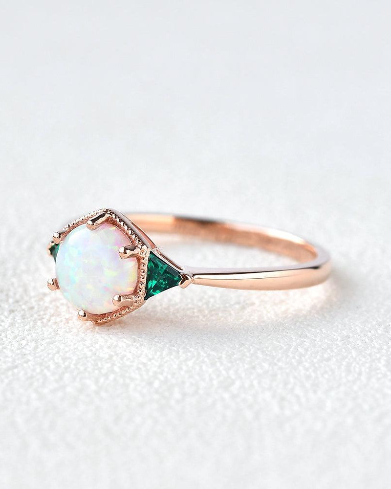 Lab Opal & Emerald Rose Gold Ring - Felicegals