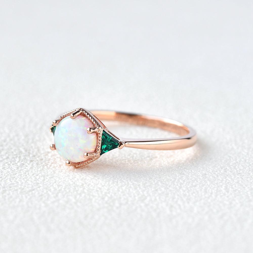 Lab Opal & Emerald Rose Gold Ring - Felicegals