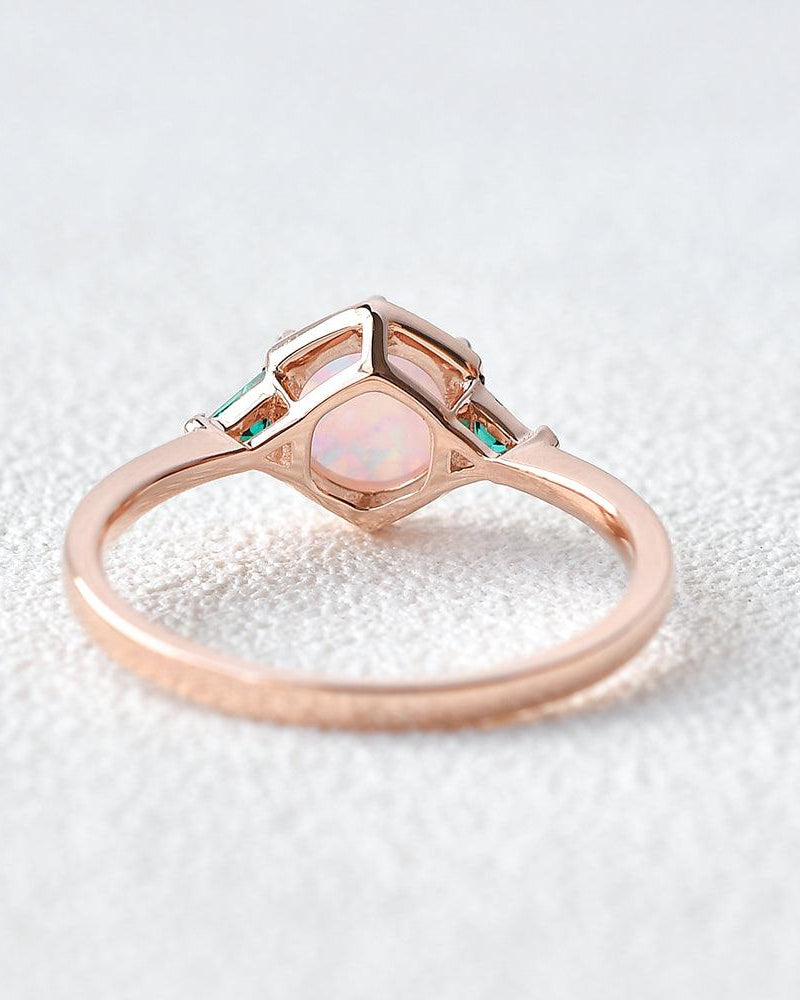 Lab Opal & Emerald Rose Gold Ring - Felicegals