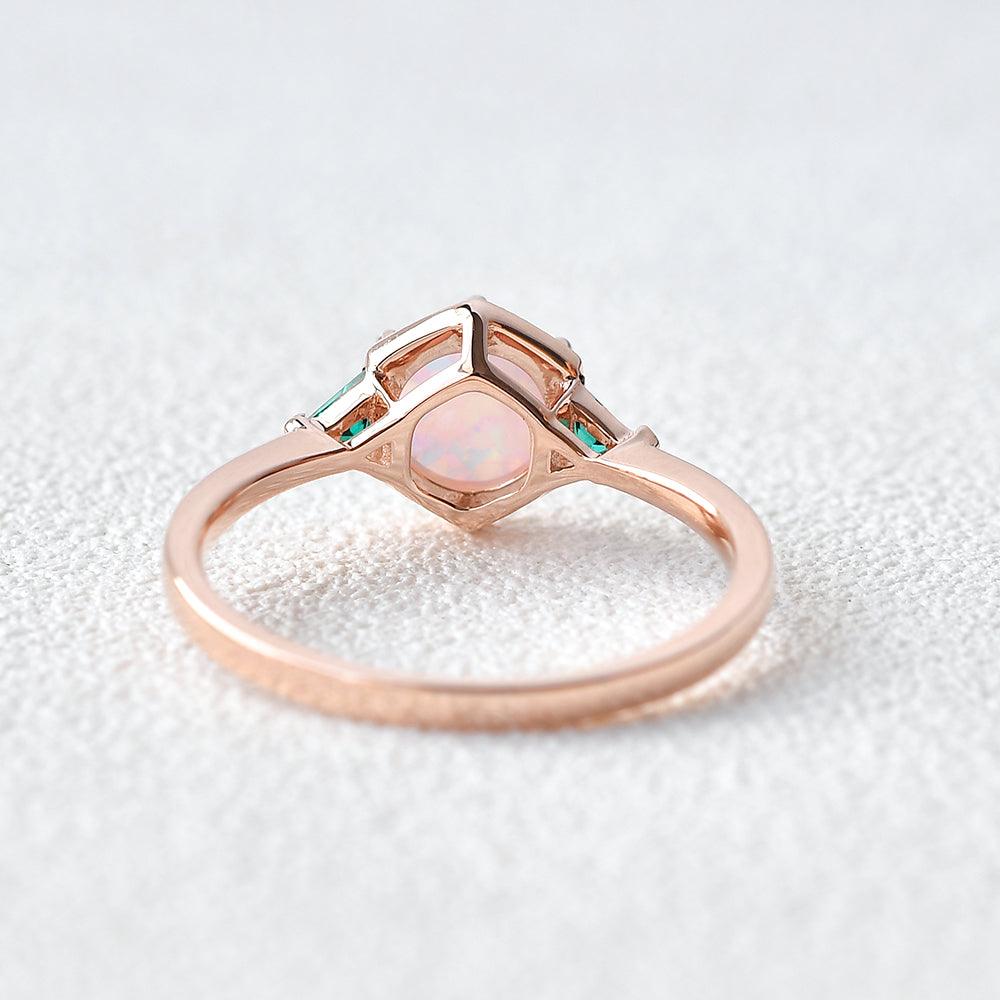 Lab Opal & Emerald Rose Gold Ring - Felicegals