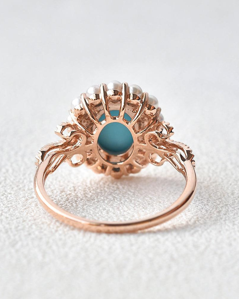 Turquoise & Pearls Rose Gold Ring - Felicegals