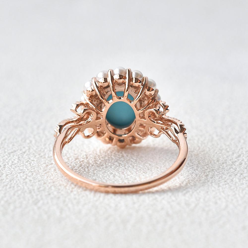 Turquoise & Pearls Rose Gold Ring - Felicegals