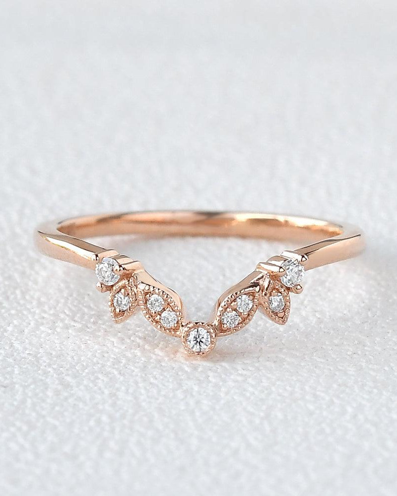 Vine Leaf Moissanite Rose Gold Wedding Band - Felicegals