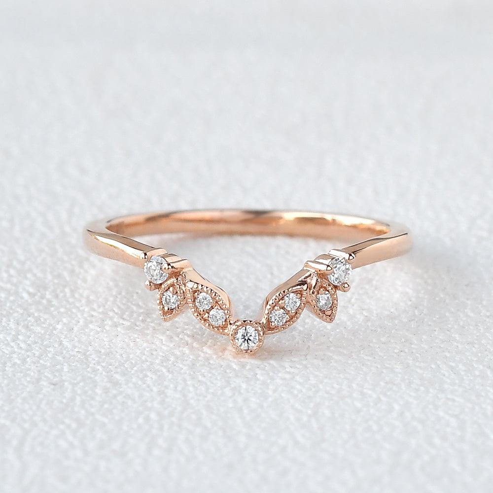 Vine Leaf Moissanite Rose Gold Wedding Band - Felicegals