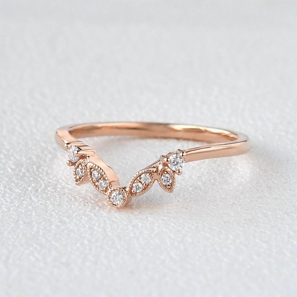 Vine Leaf Moissanite Rose Gold Wedding Band - Felicegals