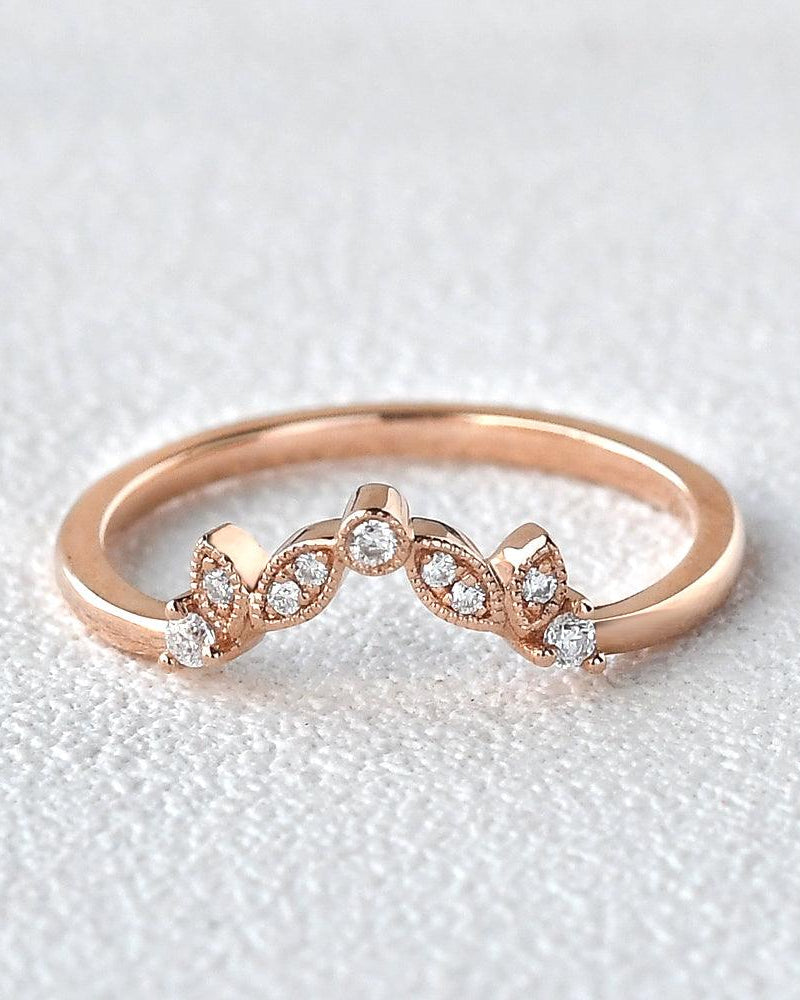 Vine Leaf Moissanite Rose Gold Wedding Band - Felicegals