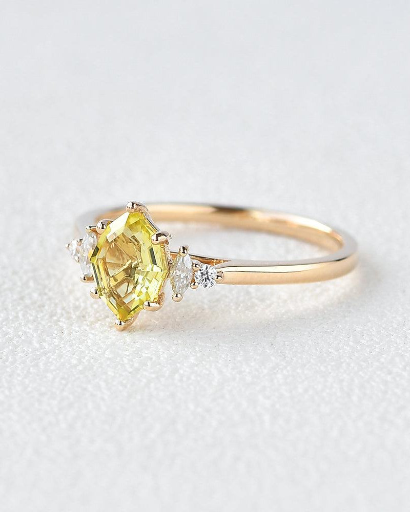 Citrine & Moissanite Yellow Gold Ring - Felicegals