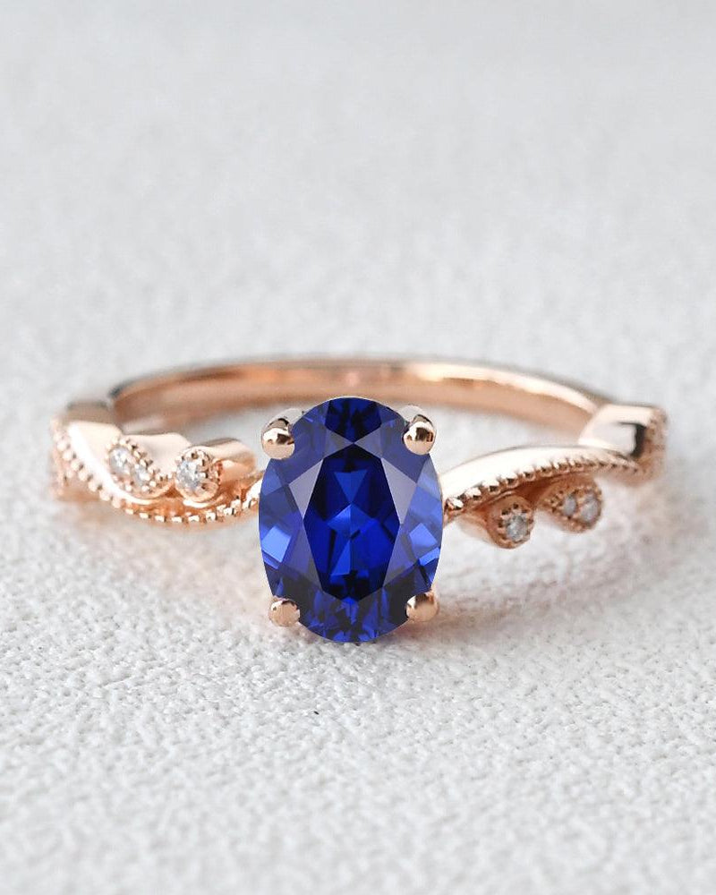 6*8mm Lab Sapphire Solitaire Engagement Ring - Felicegals