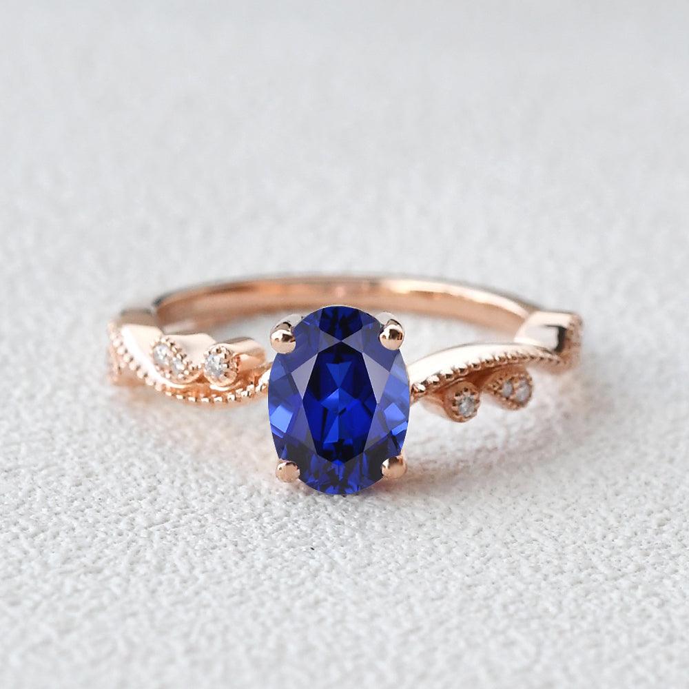 6*8mm Lab Sapphire Solitaire Engagement Ring - Felicegals