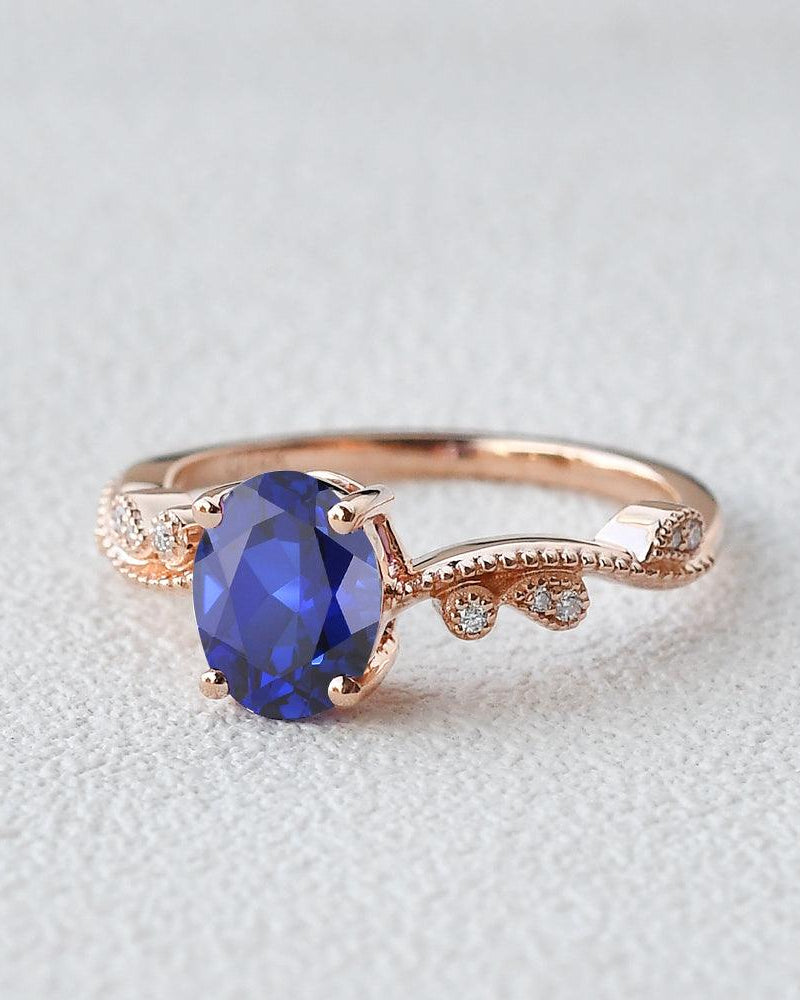 6*8mm Lab Sapphire Solitaire Engagement Ring - Felicegals