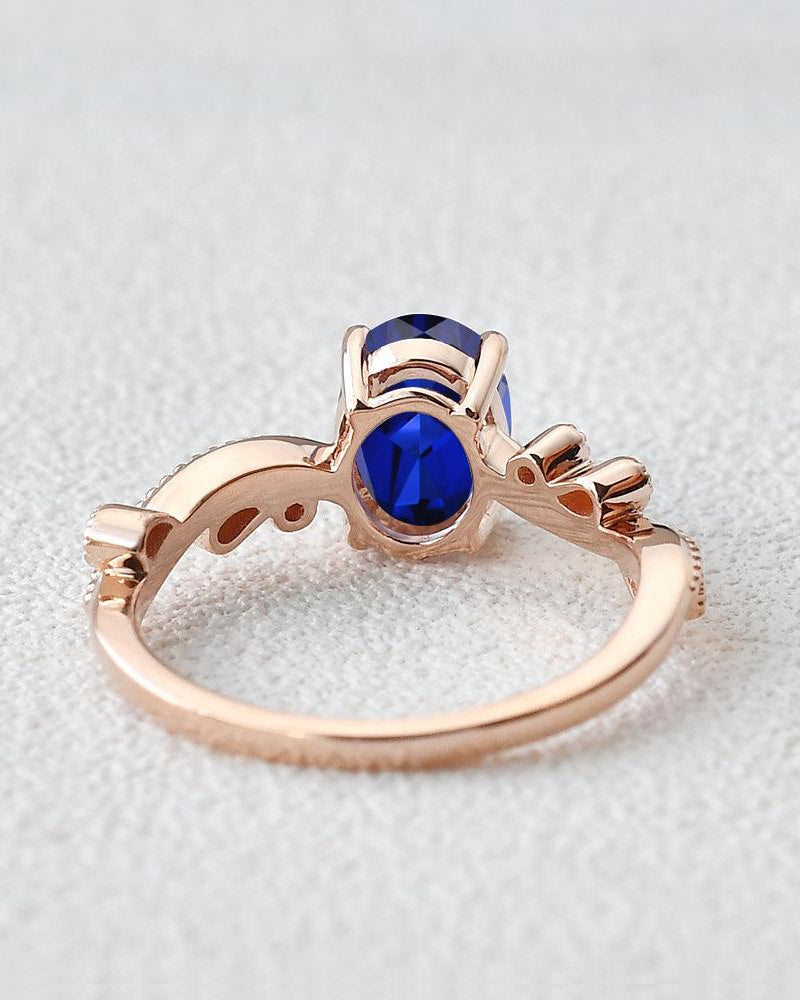 6*8mm Lab Sapphire Solitaire Engagement Ring - Felicegals