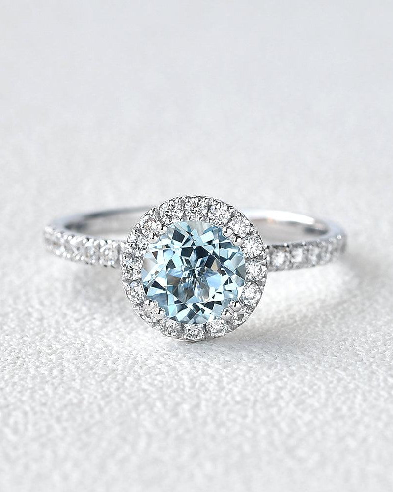Aquamarine & Moissanite White Gold Wedding Ring - Felicegals