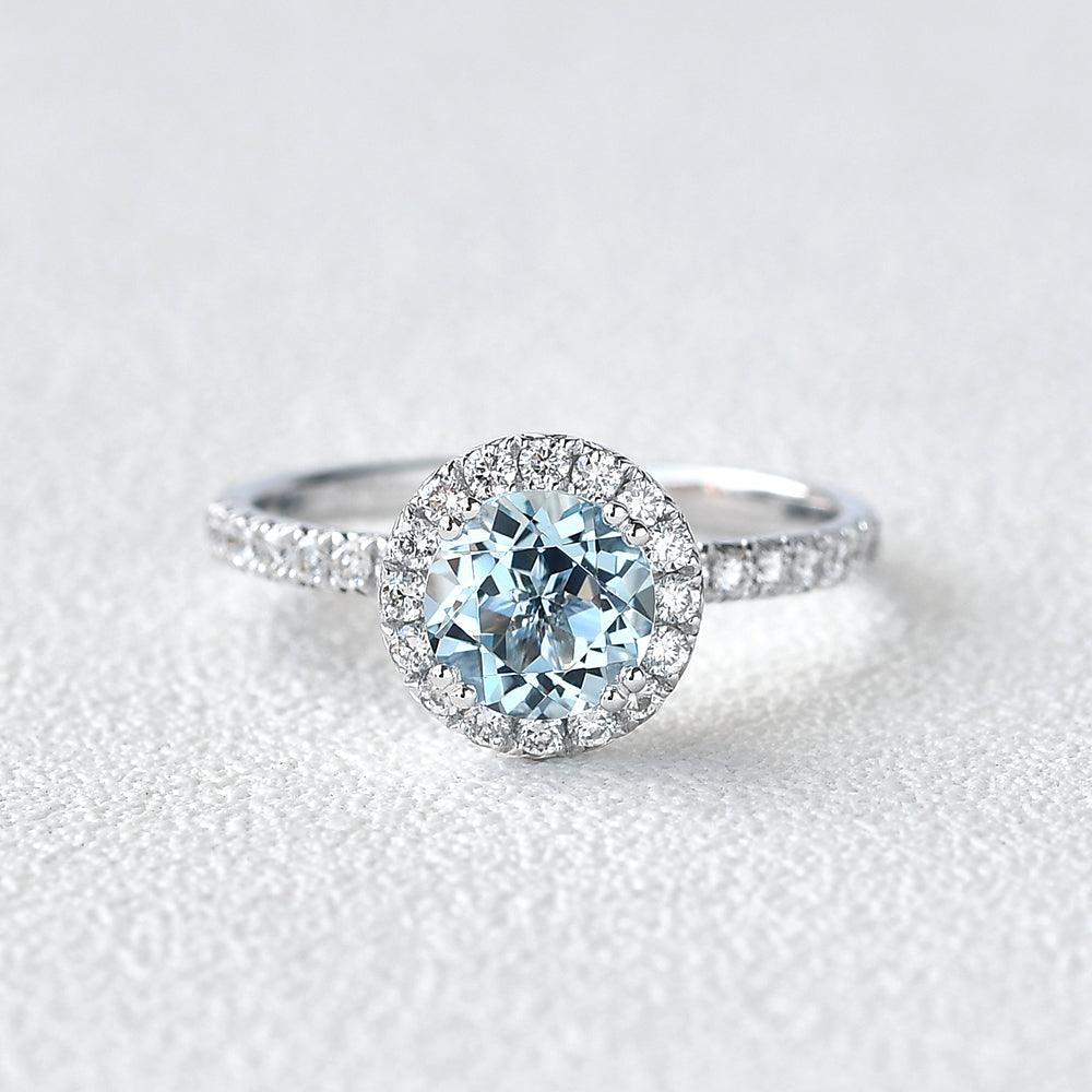 Aquamarine & Moissanite White Gold Wedding Ring - Felicegals