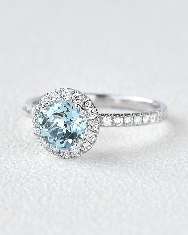 Aquamarine & Moissanite White Gold Wedding Ring - Felicegals