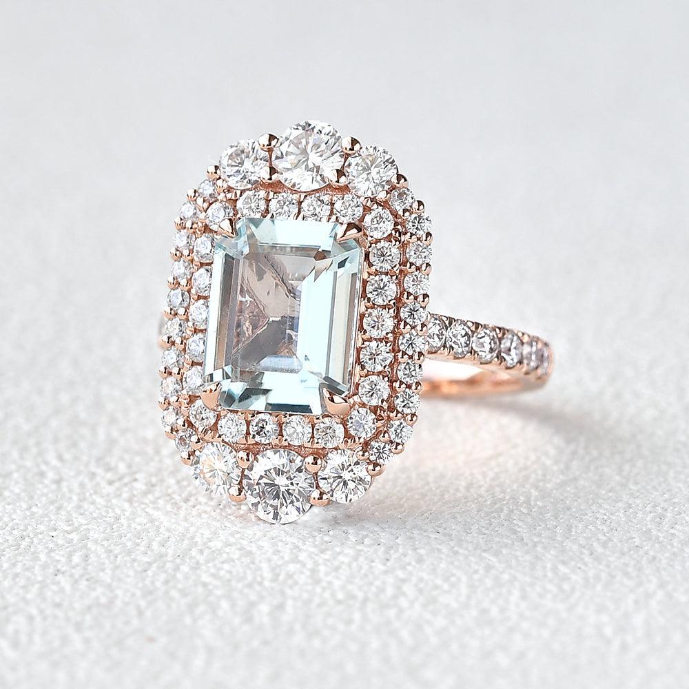 Aquamarine & Moissanite Rose Gold Ring - Felicegals