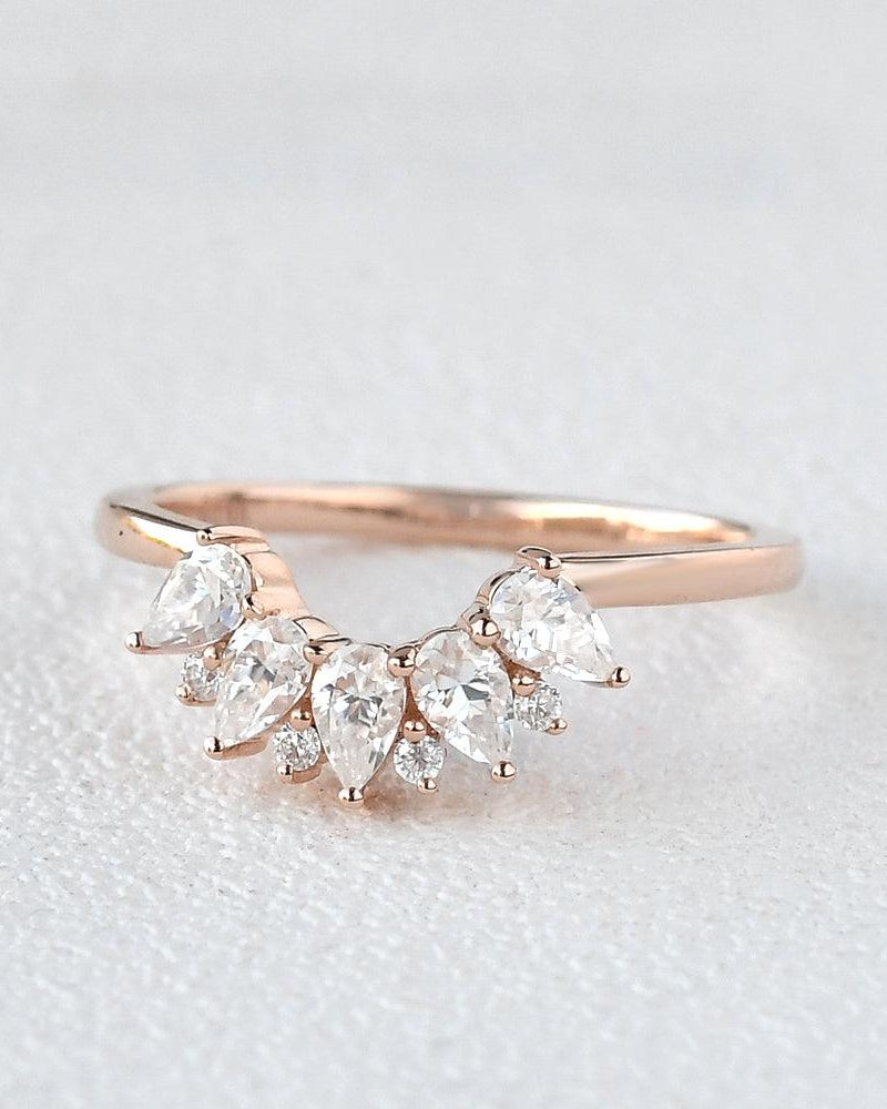 Pear Shaped Moissanite Curved Wedding Band - Felicegals
