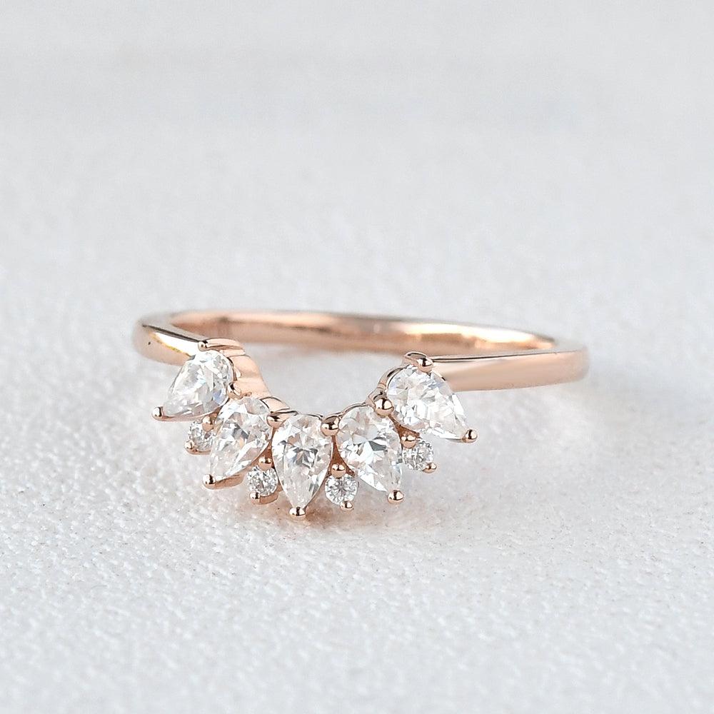 Pear Shaped Moissanite Curved Wedding Band - Felicegals
