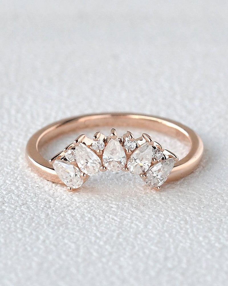 Pear Shaped Moissanite Curved Wedding Band - Felicegals