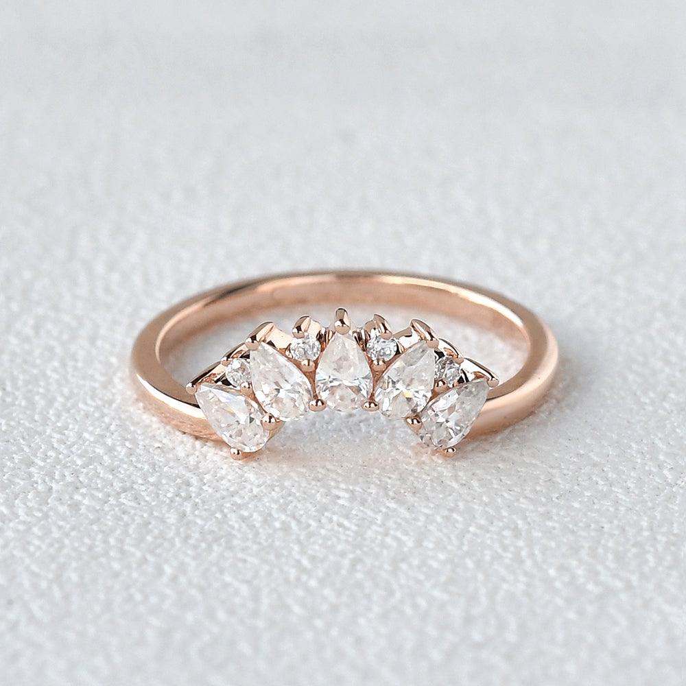 Pear Shaped Moissanite Curved Wedding Band - Felicegals
