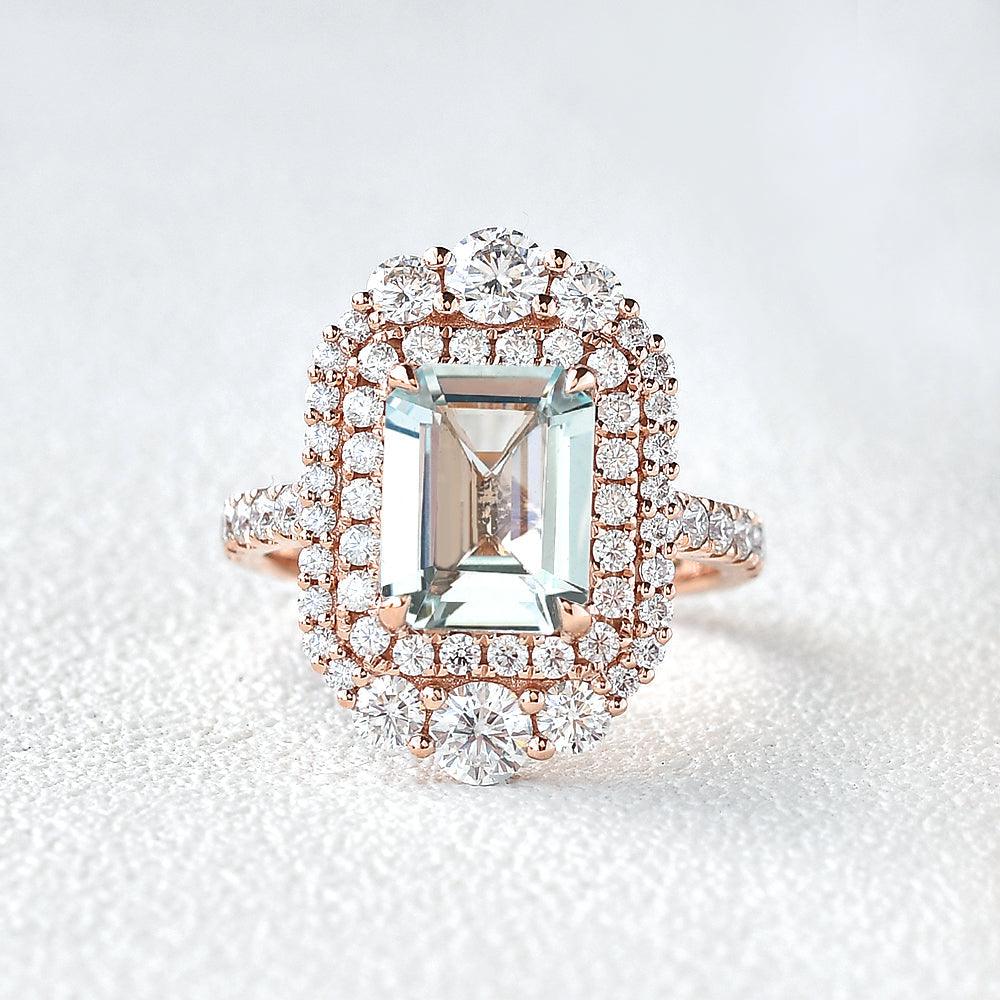 Aquamarine & Moissanite Rose Gold Ring - Felicegals