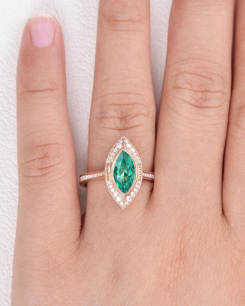 1.5ct Lab Emerald & Moissanite Art Deco Ring - Felicegals