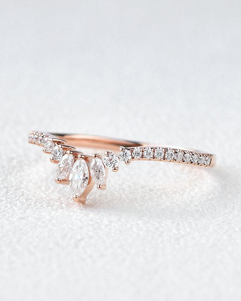 Marquise Moissanite Band Stacking Curved Ring - Felicegals